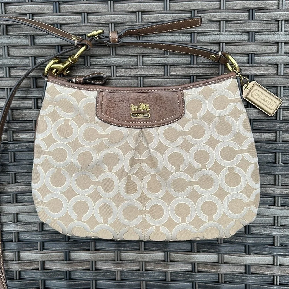 COACH Ashley Khaki & Gold Lurex Optic Art Swingpack Crossbody - Picture 1 of 16